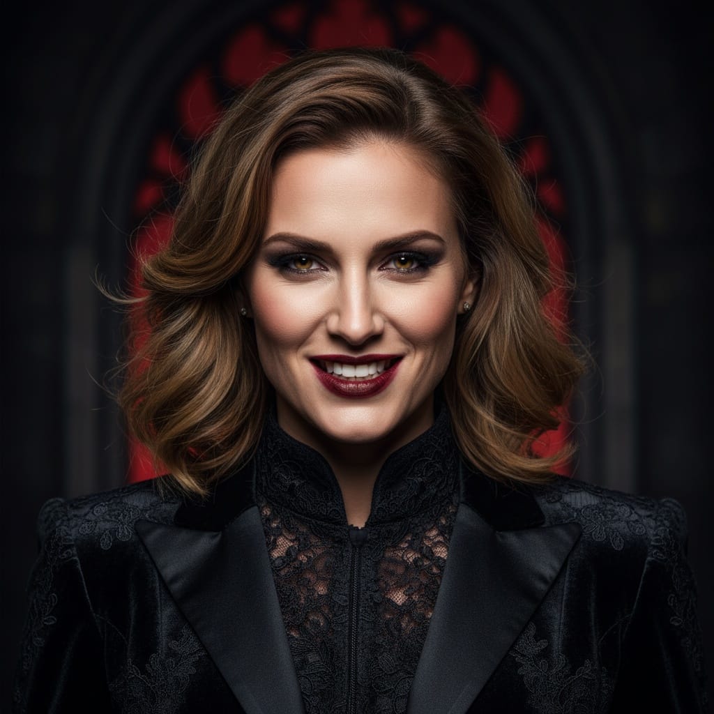 athletic white woman sinister laugh closeup 77620416