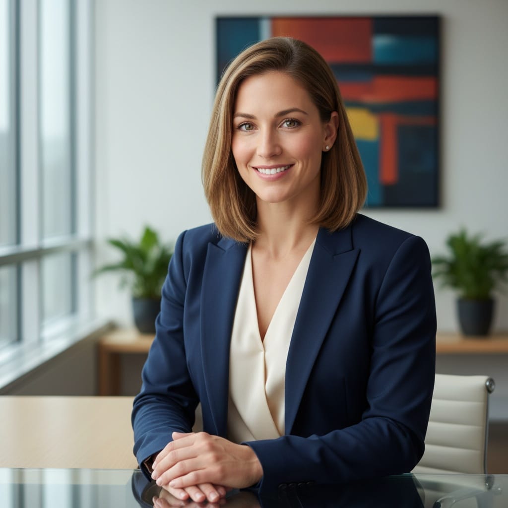 athletic white woman sitting desk consultation 13982414