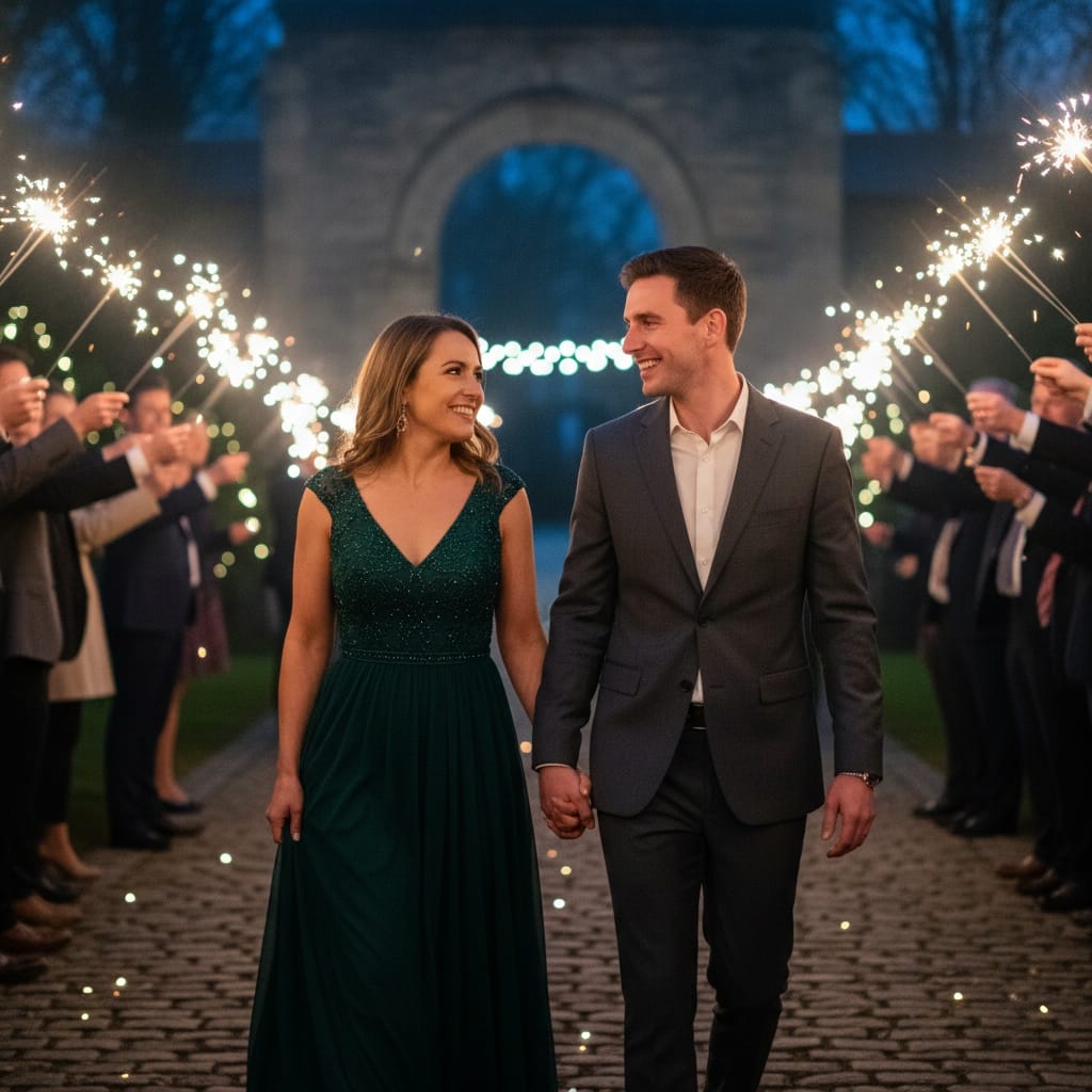 athletic white woman sparkler send off 79162485
