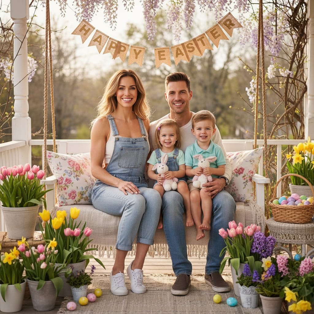 athletic white woman spring porch sitting 73989822