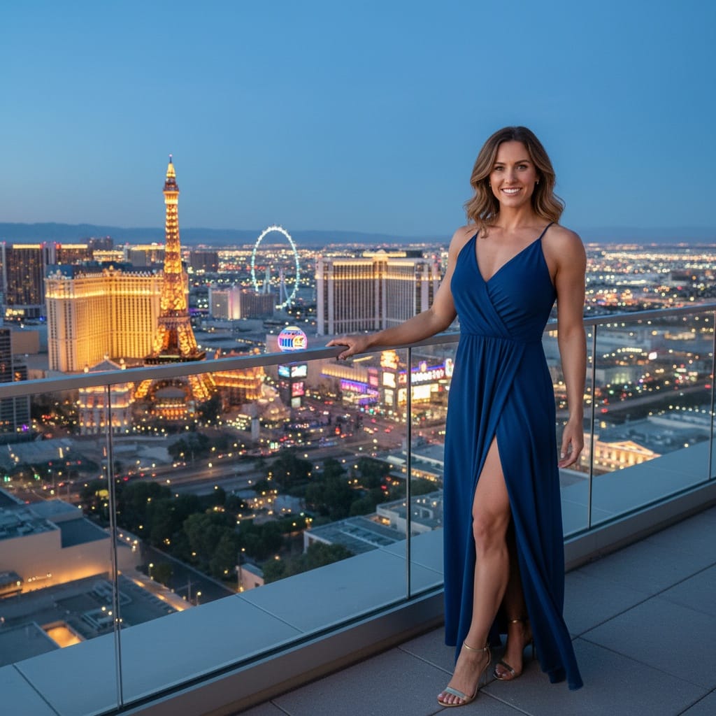 athletic white woman strip rooftop skyline 14056897