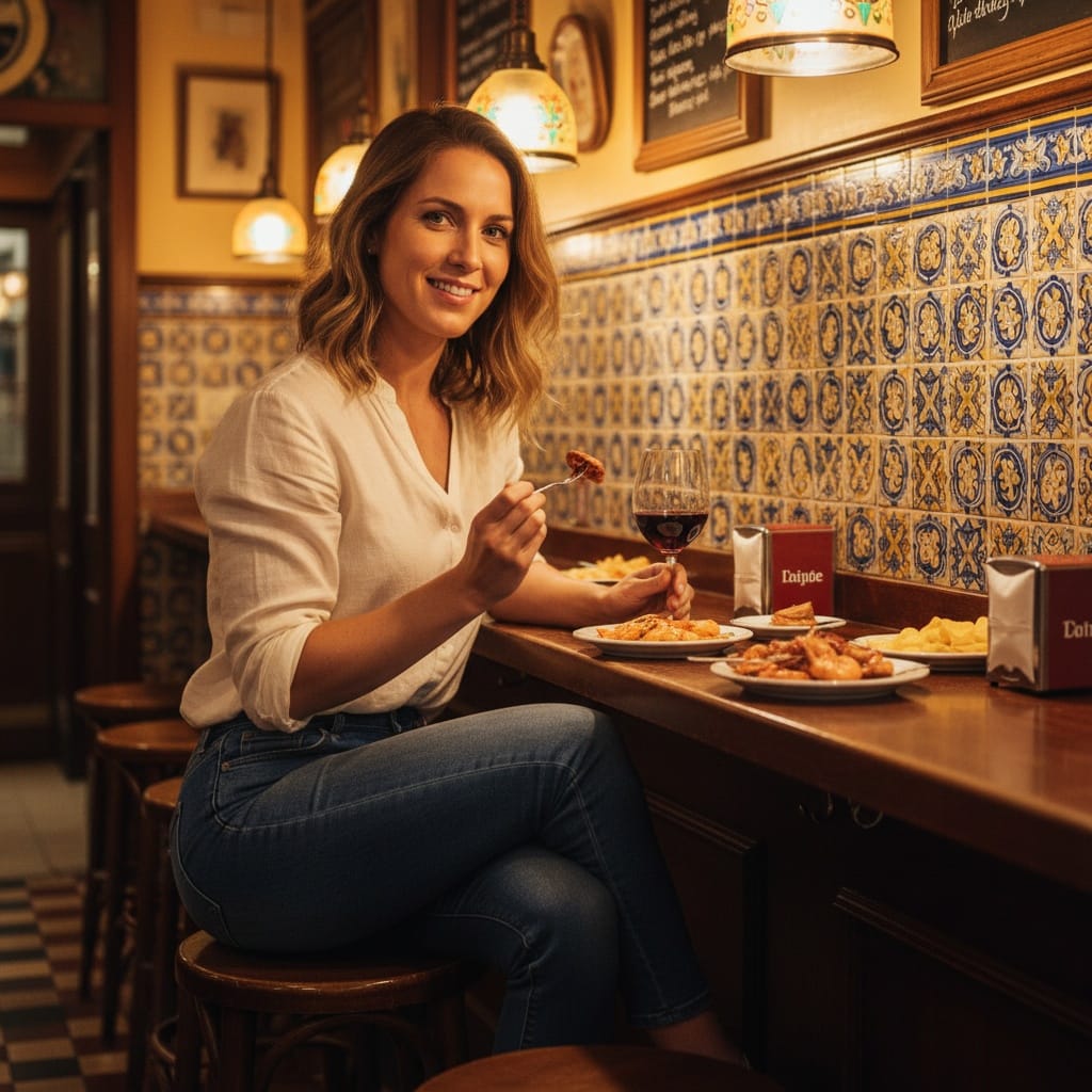 athletic white woman tapas bar cultural experience 15908477