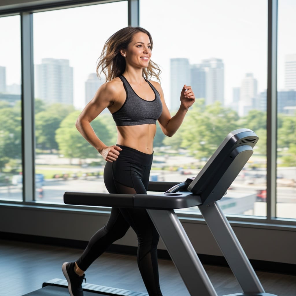 athletic white woman treadmill cardio action 31244586