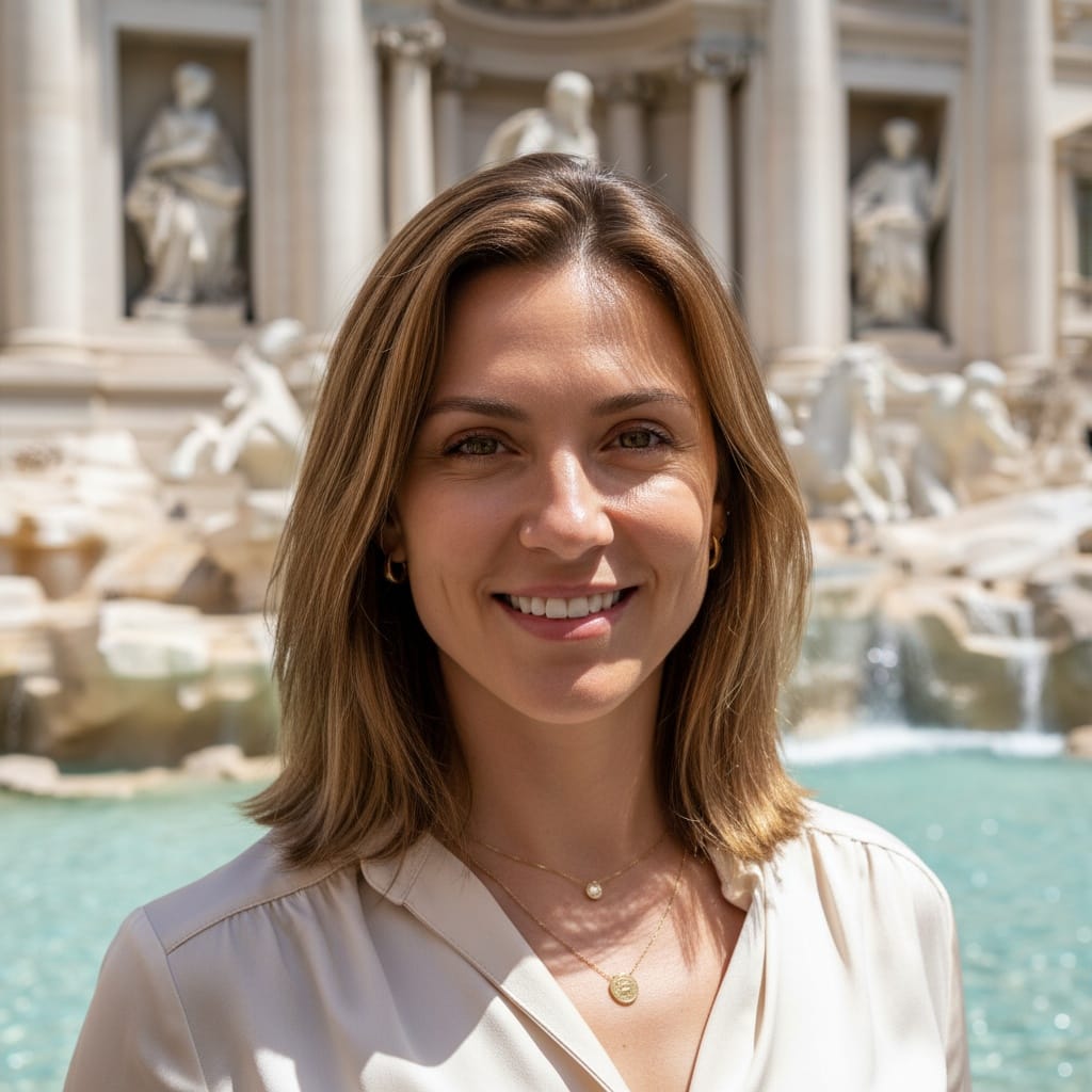 athletic white woman trevi fountain close up 65161202