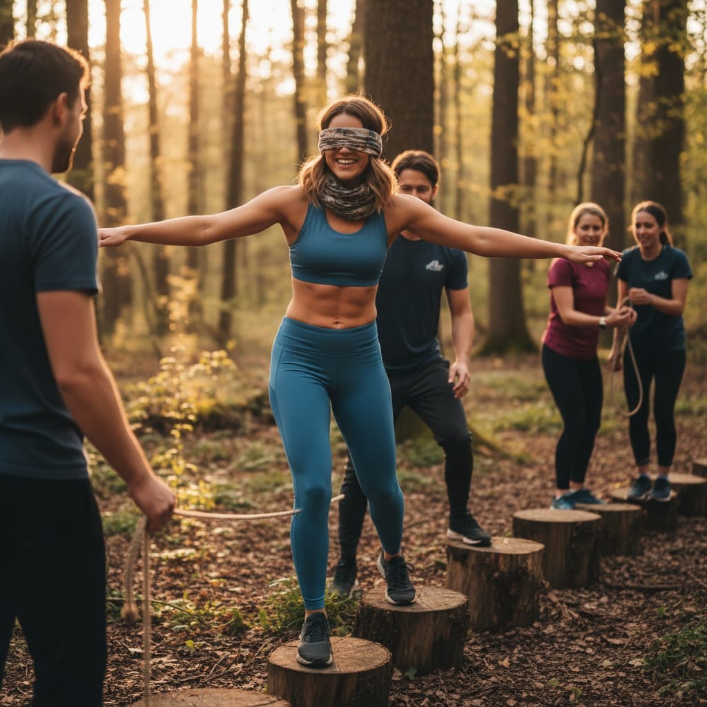 athletic white woman trust building exercise 22485737