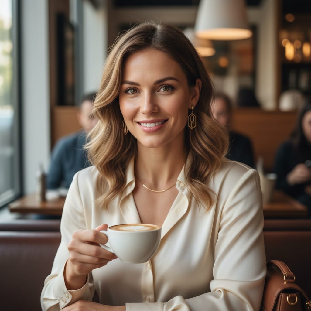 athletic white woman upscale cafe casual chic 48654618