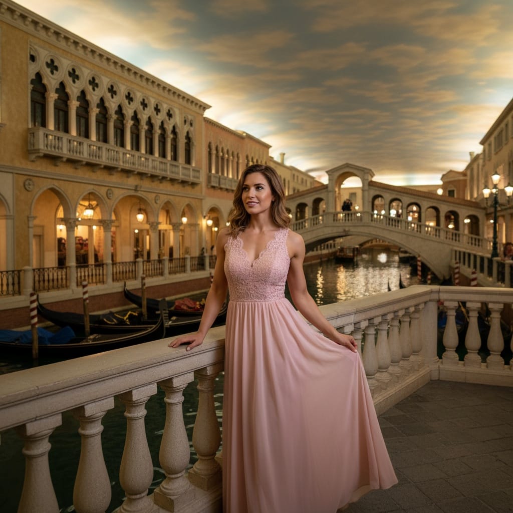 athletic white woman venetian gondola scene 64564789