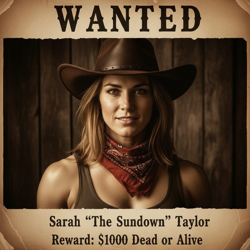 athletic white woman wanted poster style 34329883