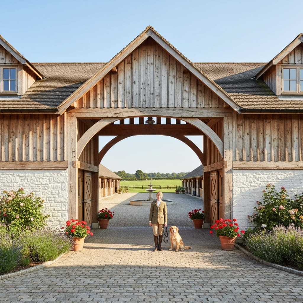 barn exterior with horse 81244379