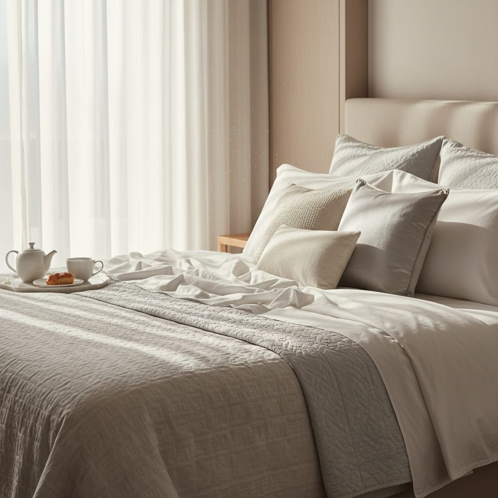 bed linen morning light 63097969