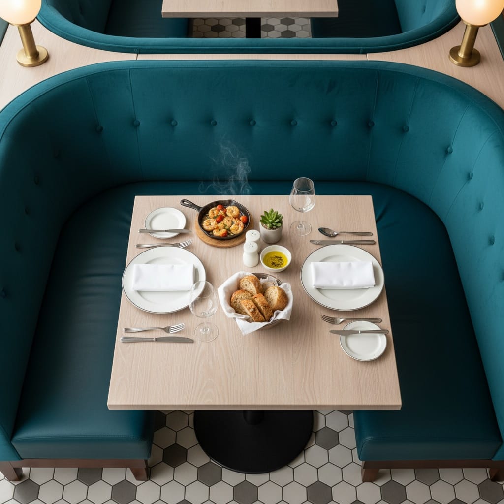 booth table setting overhead 97685691