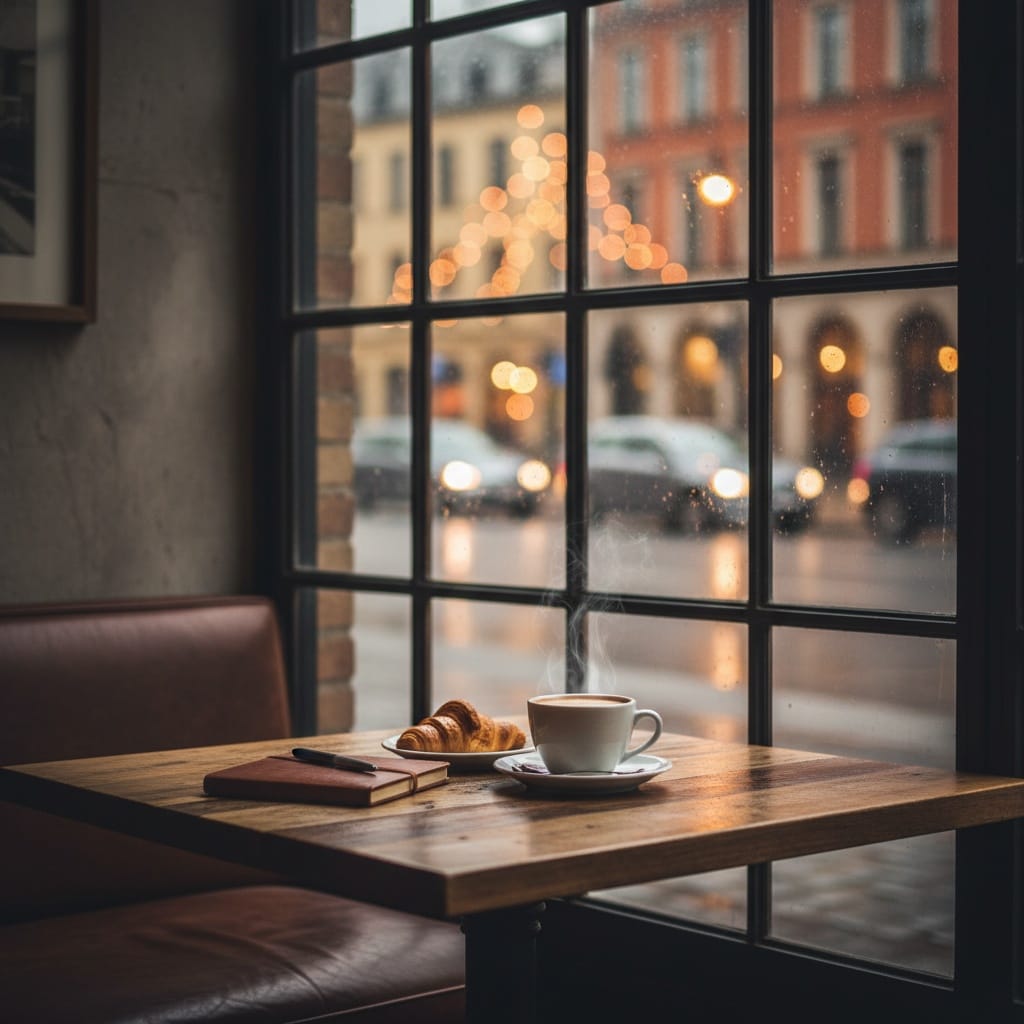 cafe window seat ambiance 77670291
