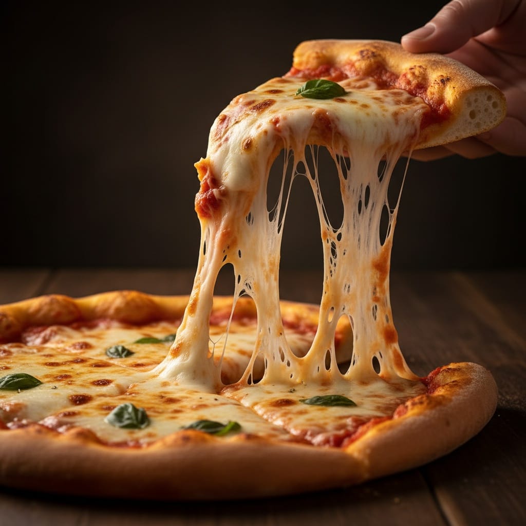cheese pull slice closeup 93749490