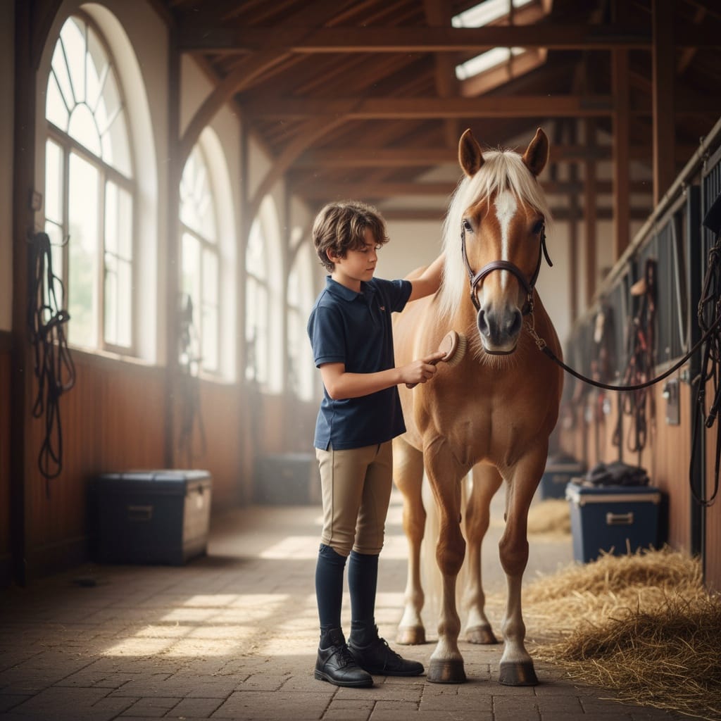 child grooming horse barn 27271571