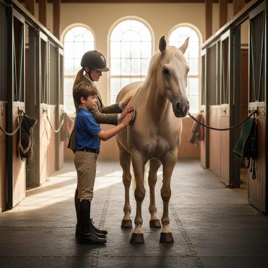 child grooming horse barn 75796353