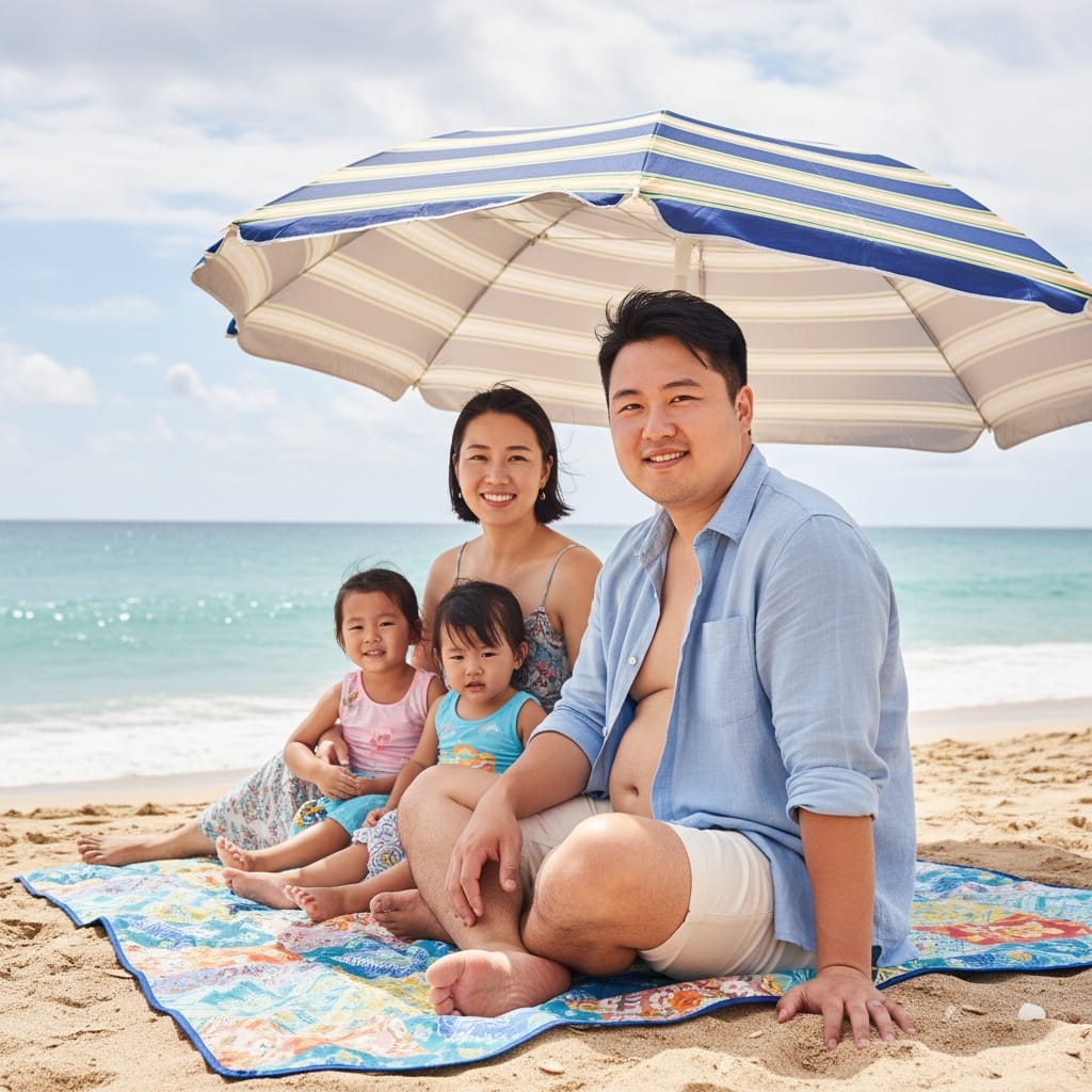 curve asian man beach blanket picnic 12612147
