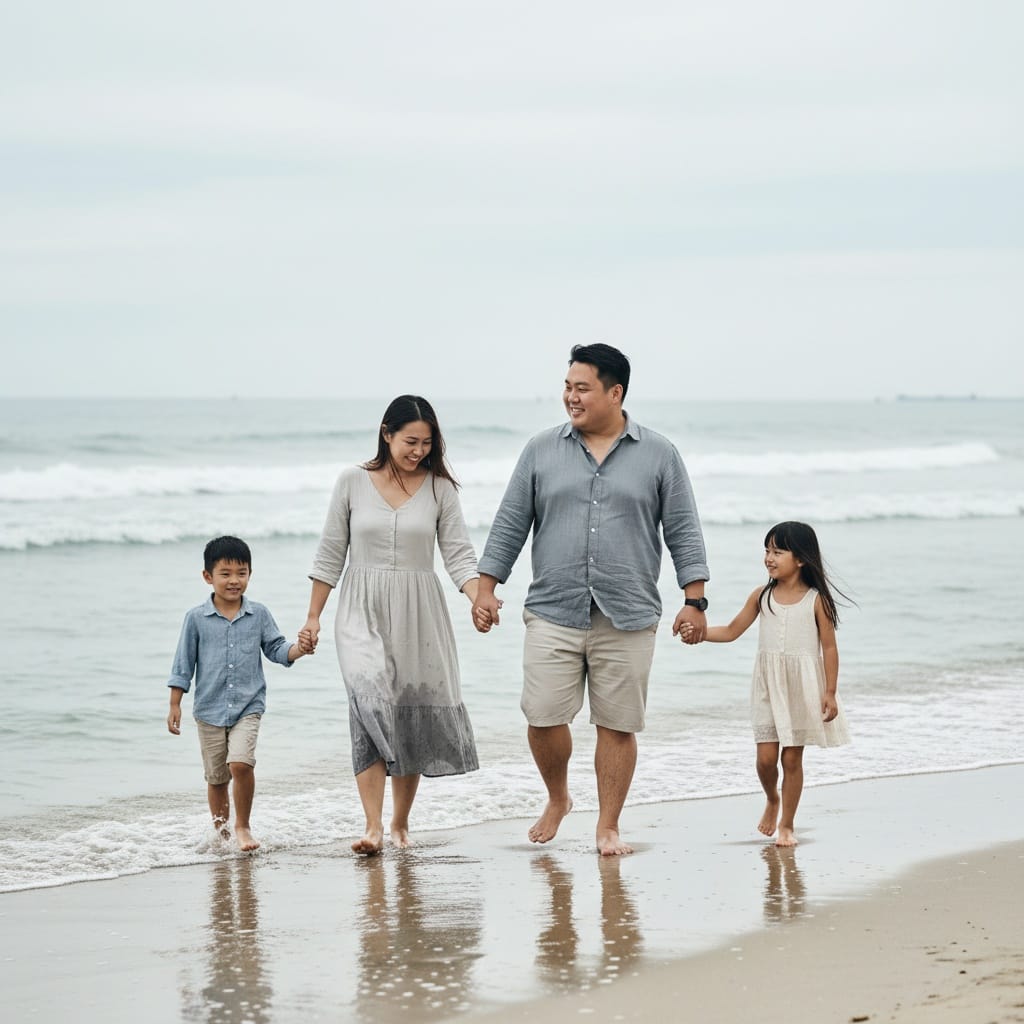curve asian man beach walking together 15231964