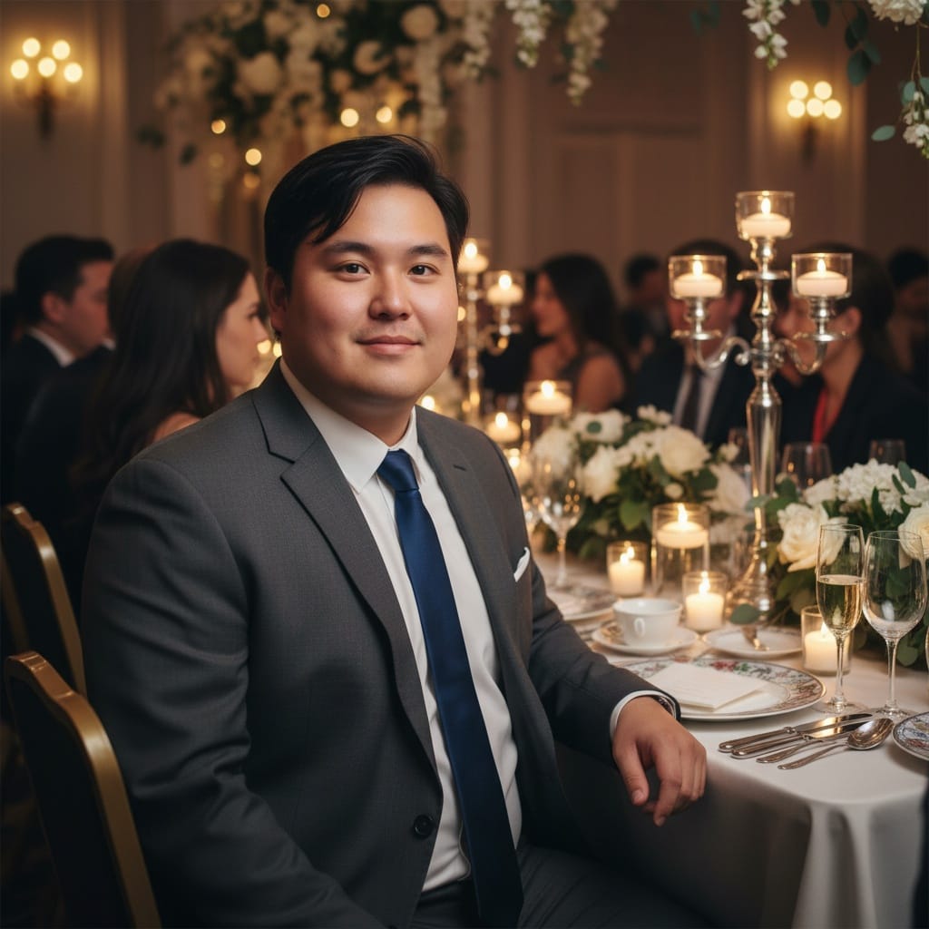 curve asian man champagne table setting 21676036
