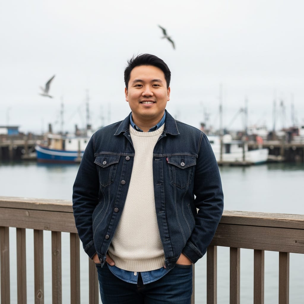 curve asian man fishermans wharf waterfront 58748971