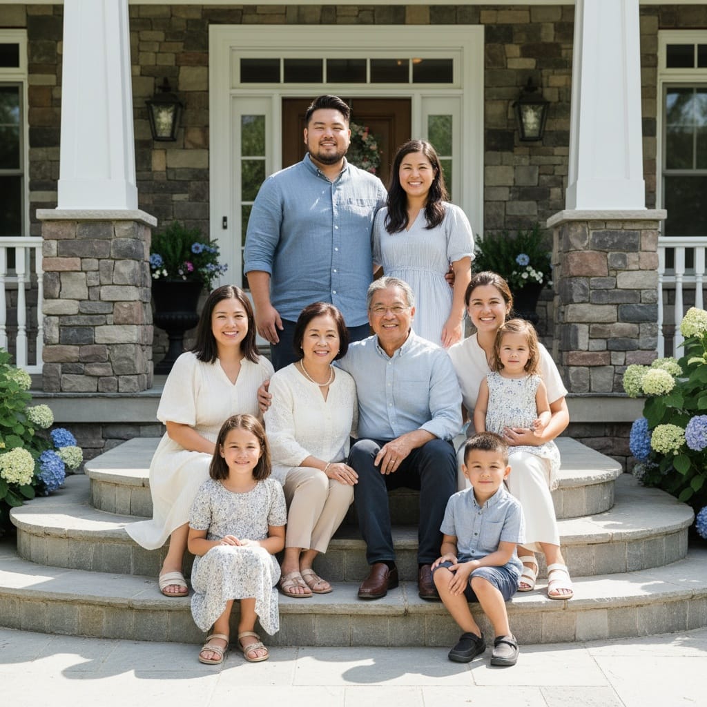 curve asian man front porch home 34128587