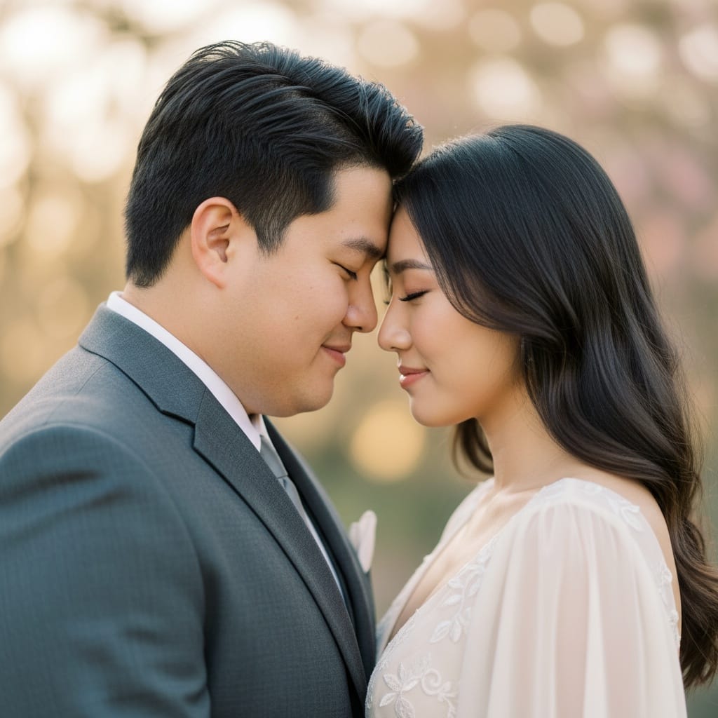curve asian man intimate forehead touch 25545939