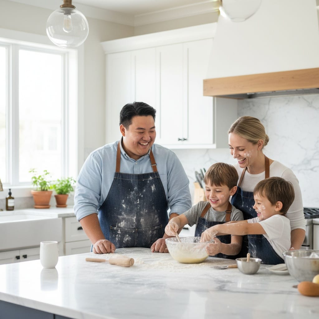 curve asian man kitchen baking together 80988505