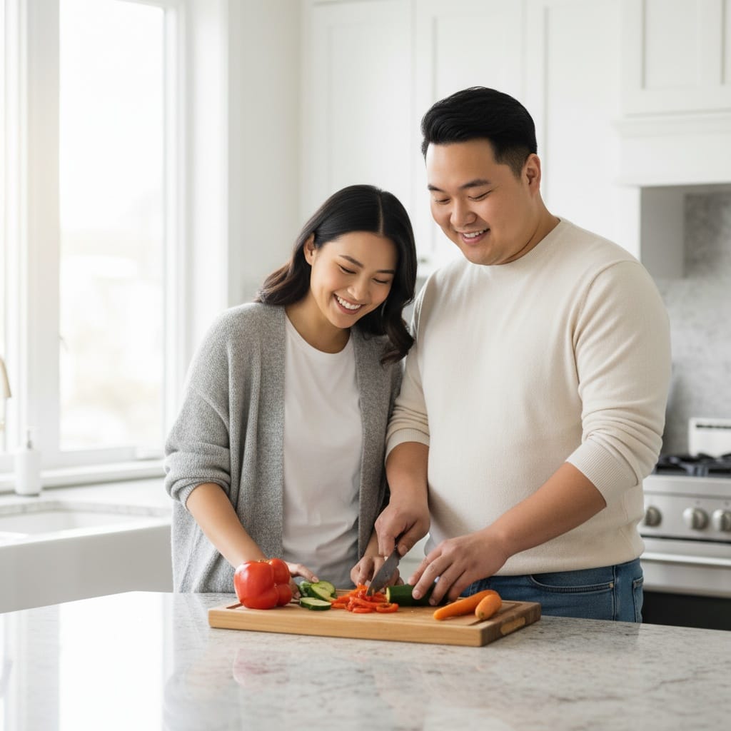 curve asian man kitchen cooking together 22095342