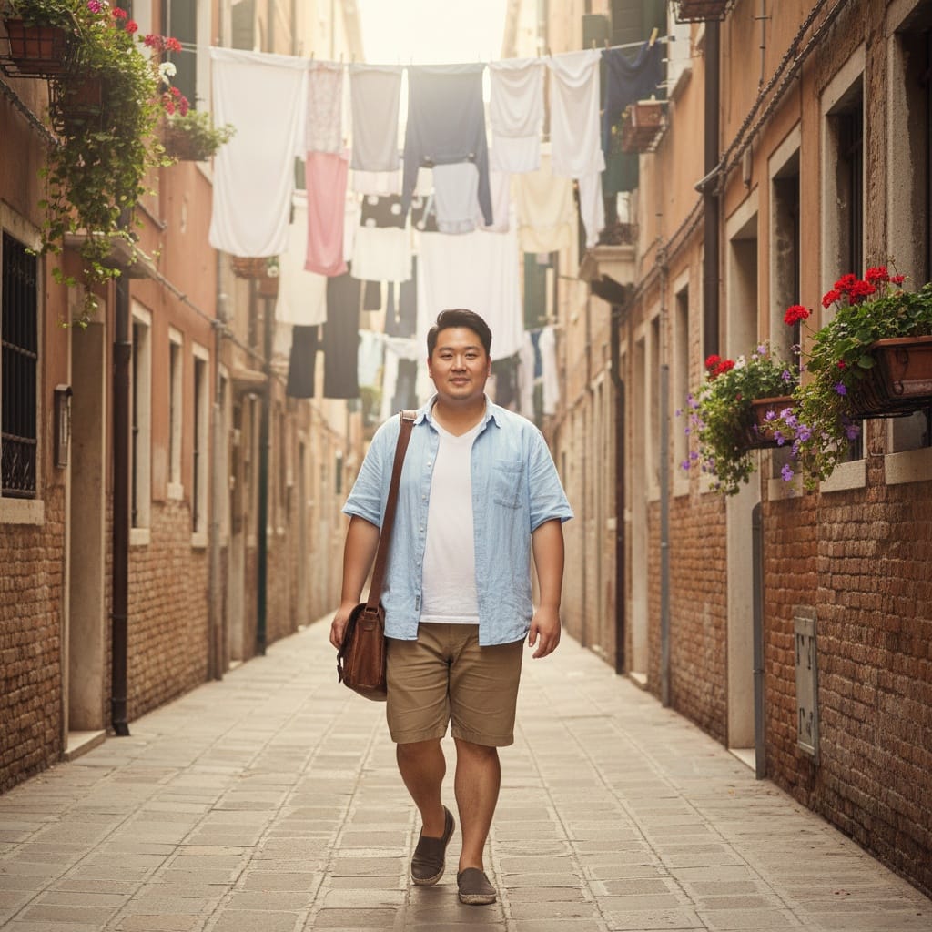 curve asian man narrow alley walking 62821456