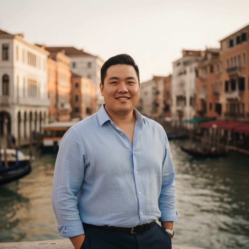 curve asian man rialto bridge portrait 30699402