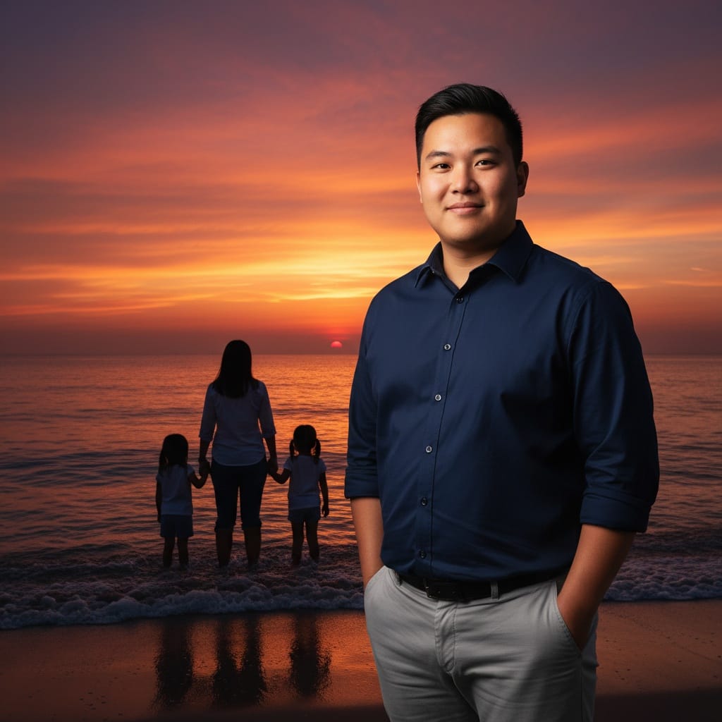 curve asian man silhouette sunset romantic 80576048