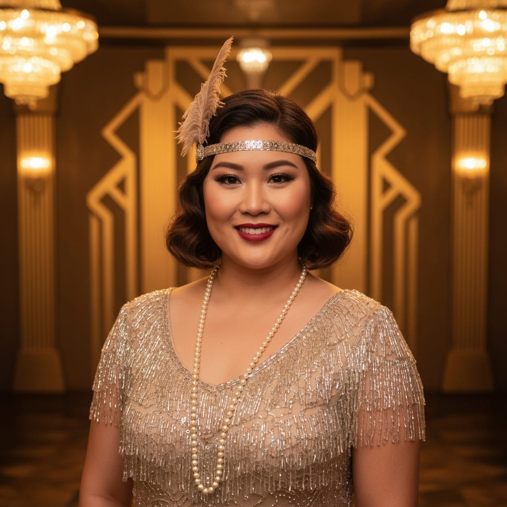 curve asian woman art deco nightclub portrait 34867559