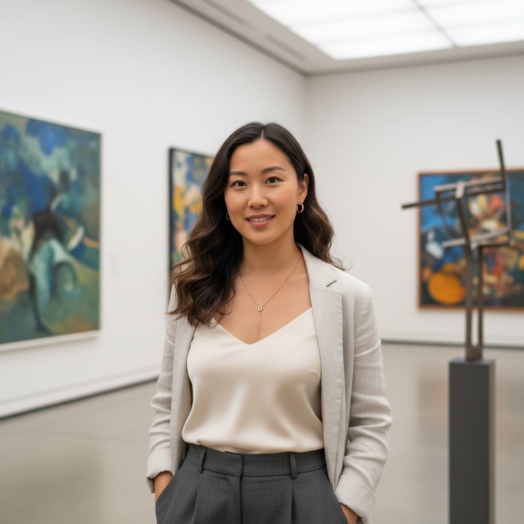 curve asian woman art gallery cultured backdrop 78501383