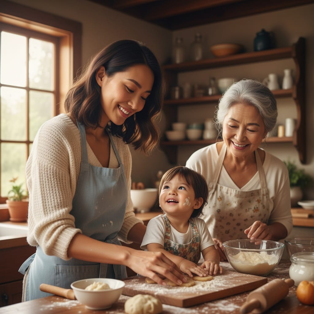 curve asian woman baking together kitchen 45383613