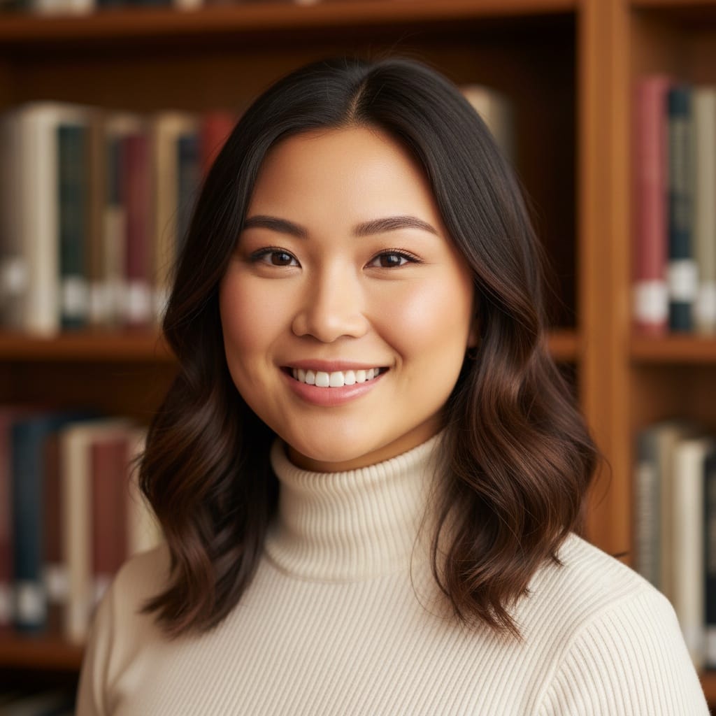 curve asian woman bookshelf intellectual background 74573047