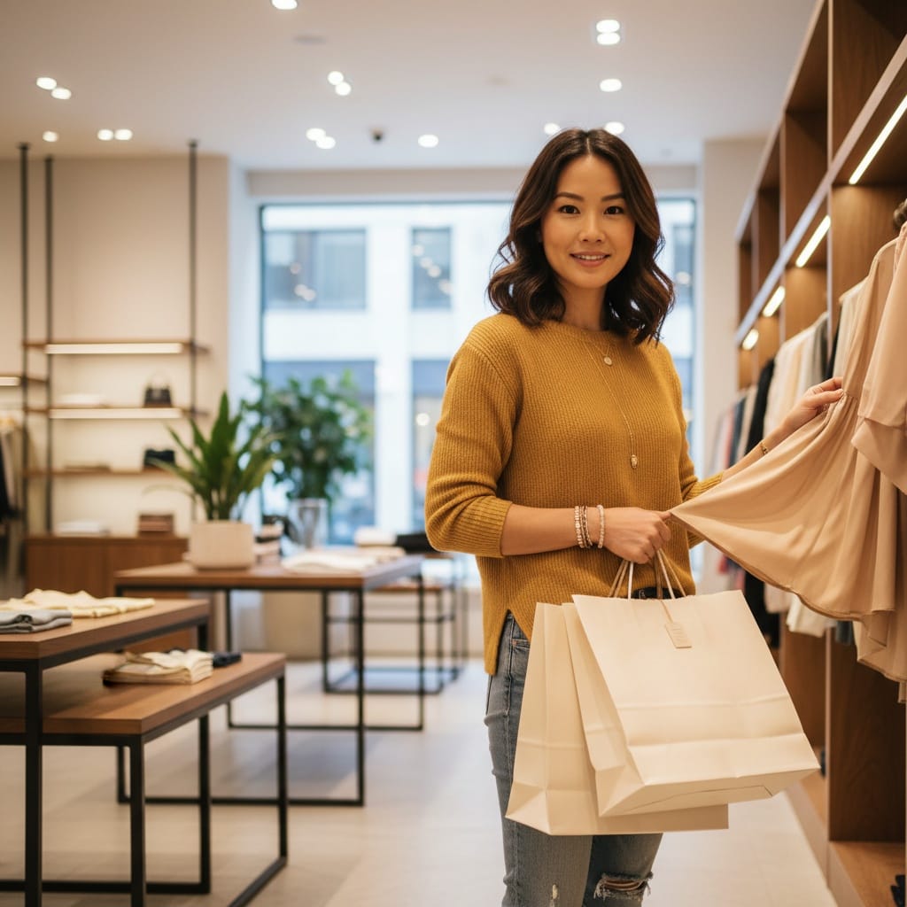 curve asian woman boutique shopping scene 41928583