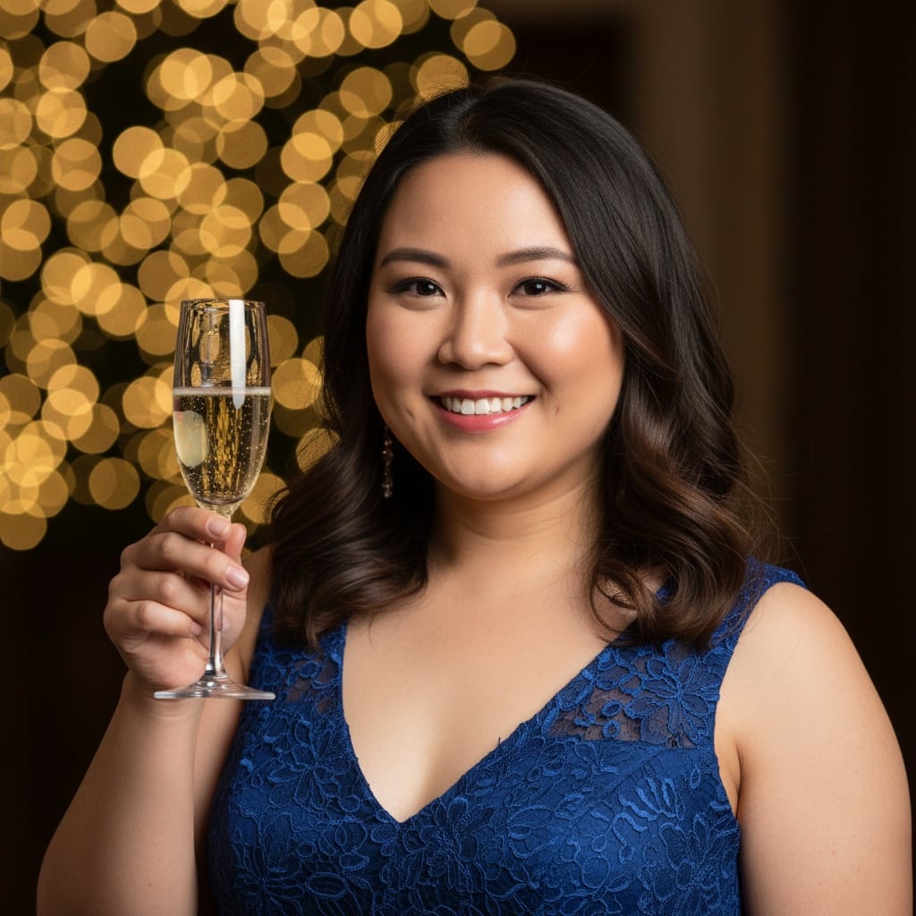curve asian woman champagne toast moment 20812585