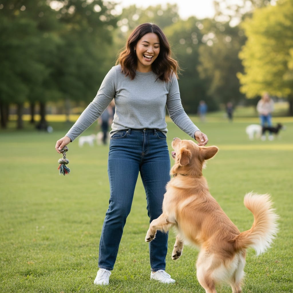 curve asian woman dog park pet lover 54143893