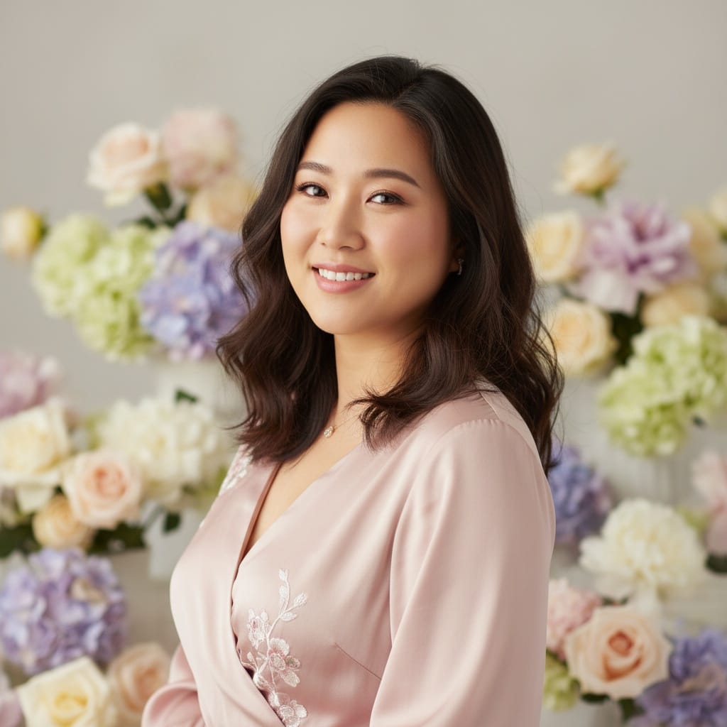 curve asian woman elegant portrait flowers 39352898