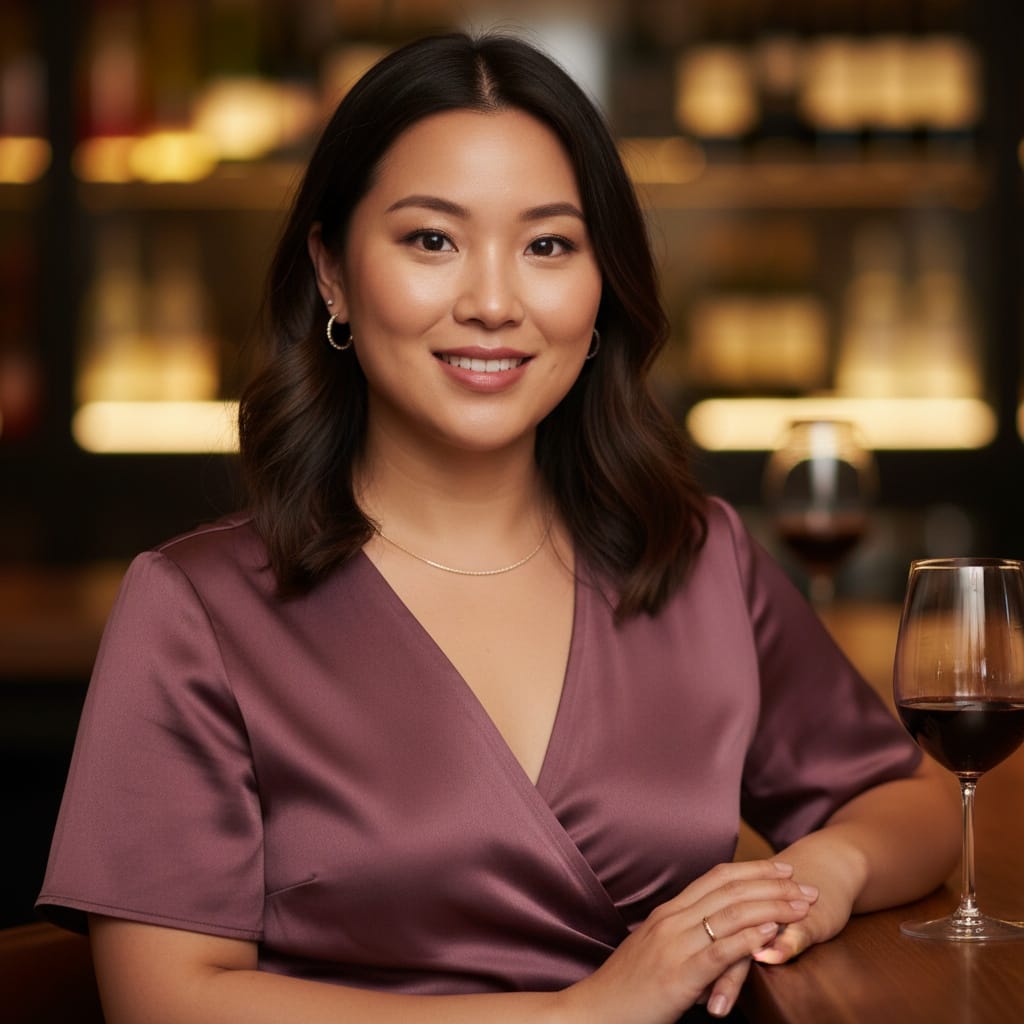 curve asian woman elegant wine bar setting 38572010