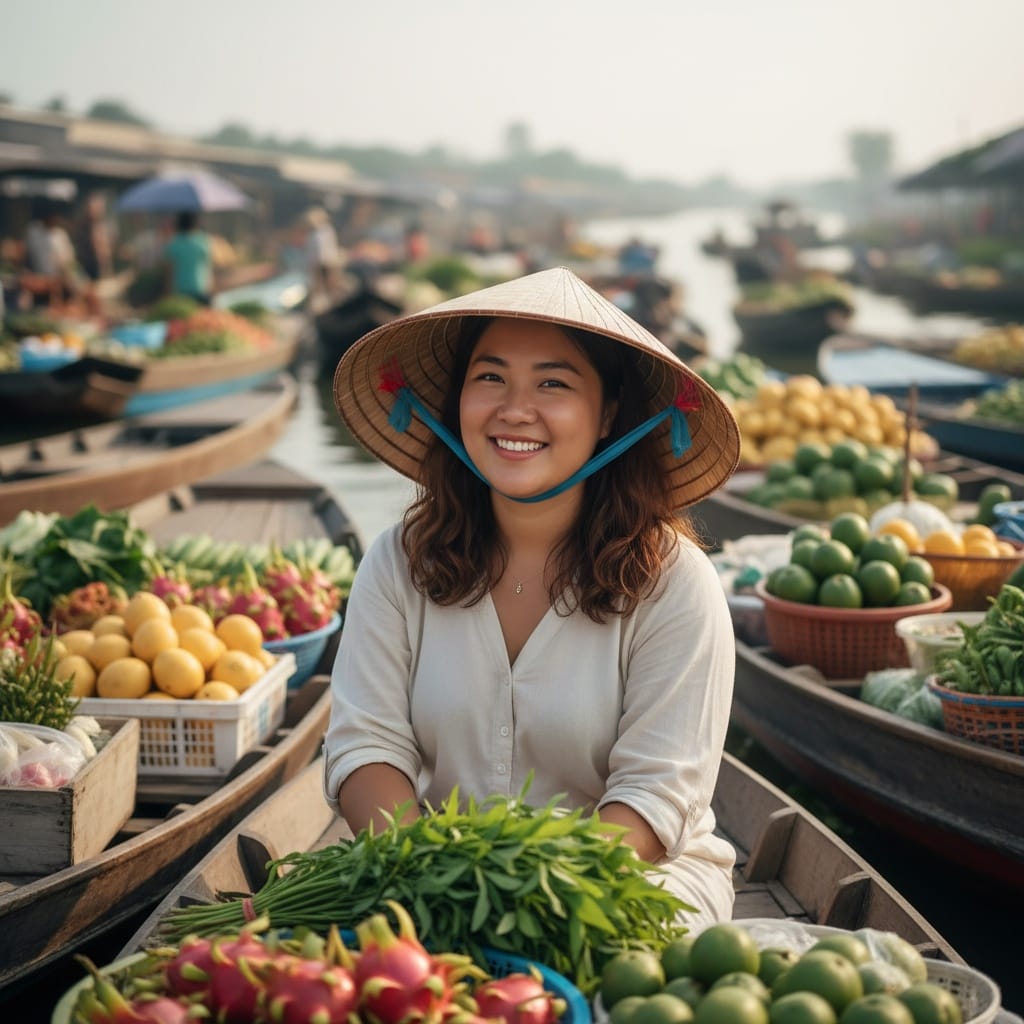 curve asian woman floating market boat 56633939