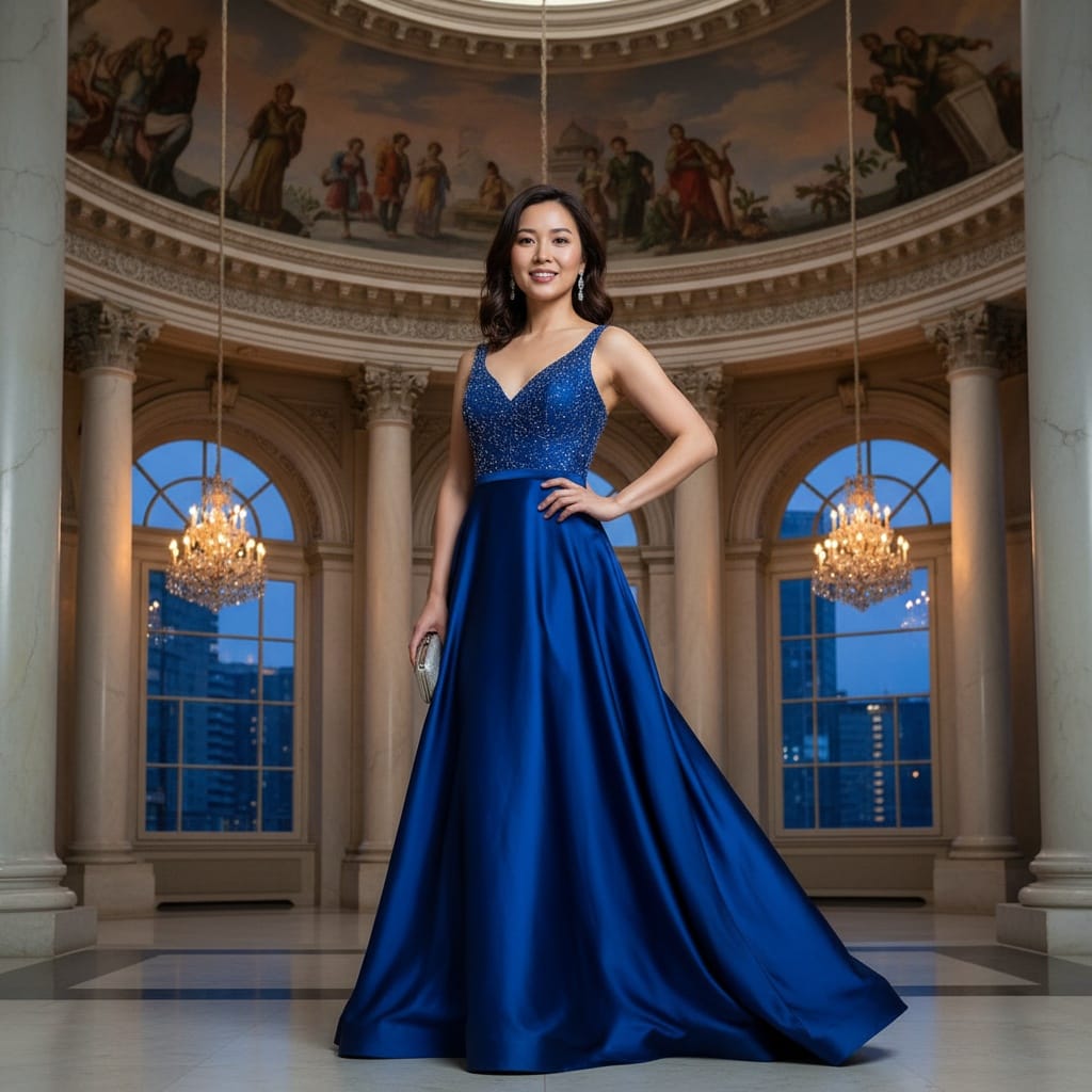 curve asian woman gala full length portrait 67241980