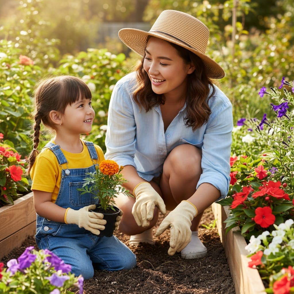curve asian woman garden planting together 34039421