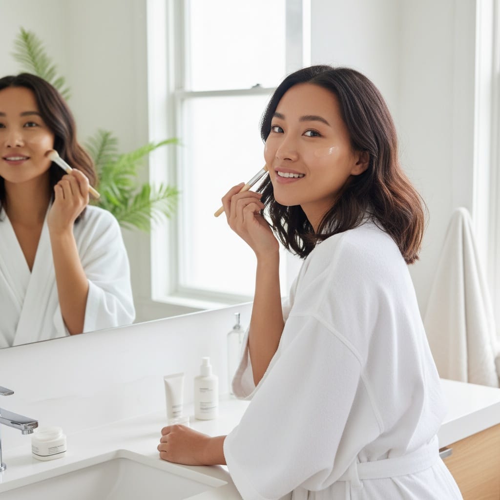 curve asian woman getting ready mirror 81214534