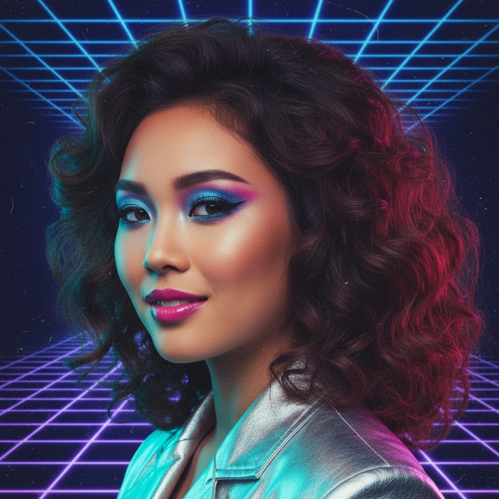 curve asian woman grid background portrait 80952714