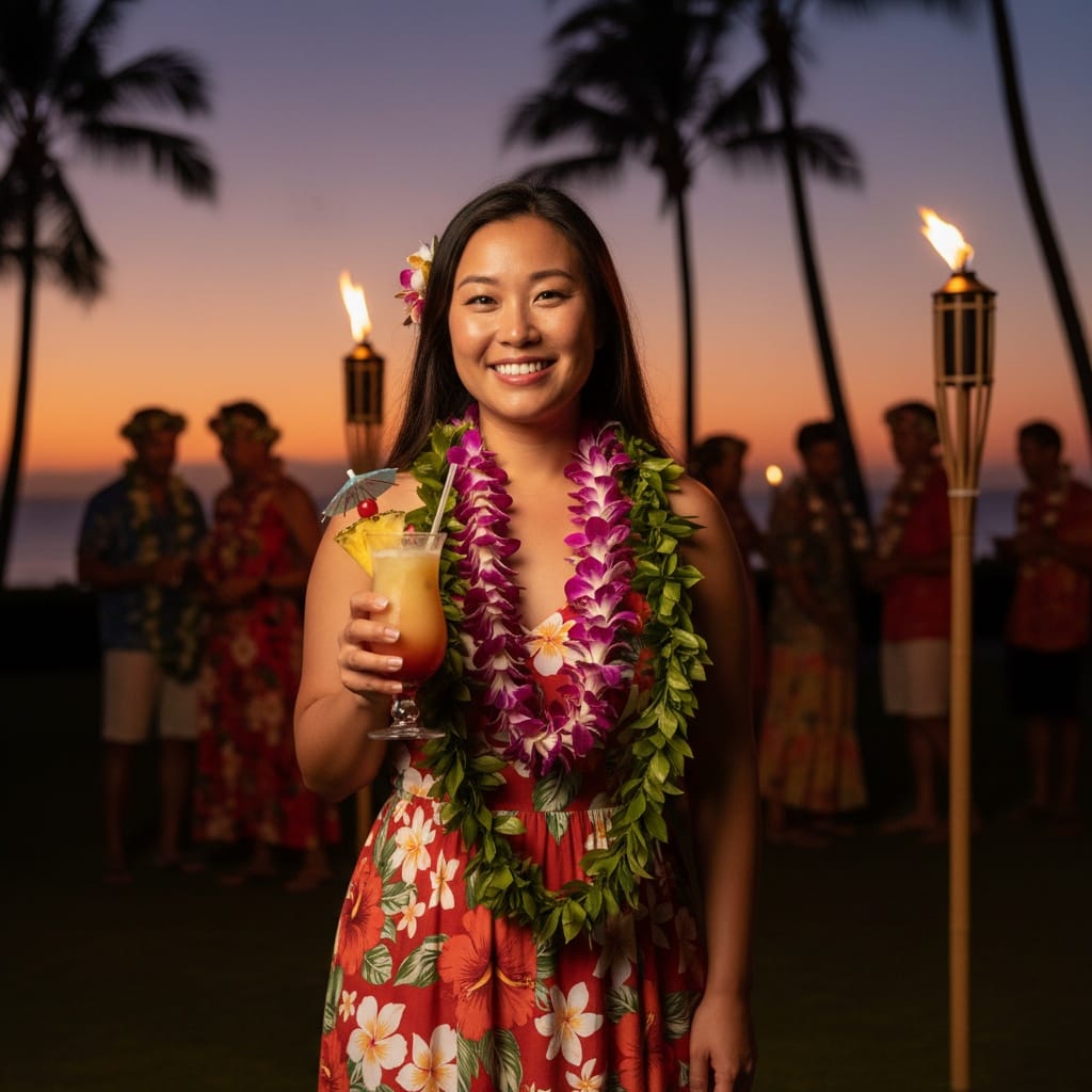 curve asian woman hawaiian luau celebration 34170818