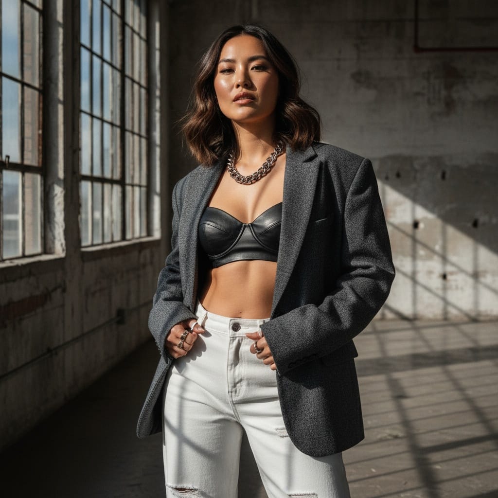 curve asian woman industrial warehouse edgy 89188889
