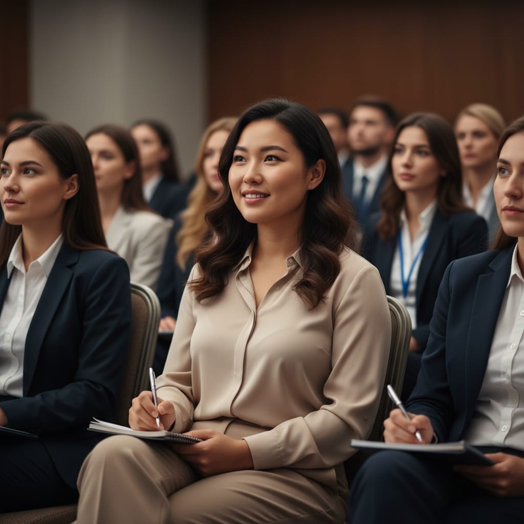curve asian woman keynote audience listening 68719275