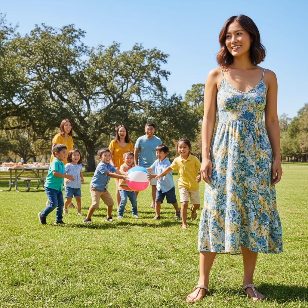 curve asian woman kids cousins playing 33970514