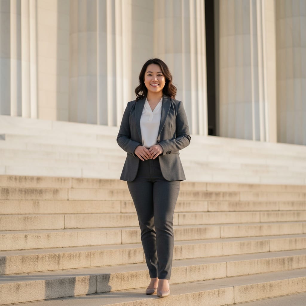 curve asian woman lincoln memorial steps 44499568