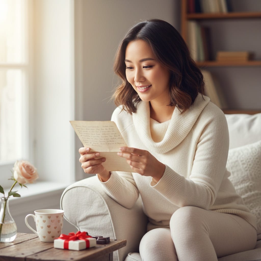curve asian woman love letter reading 18792119